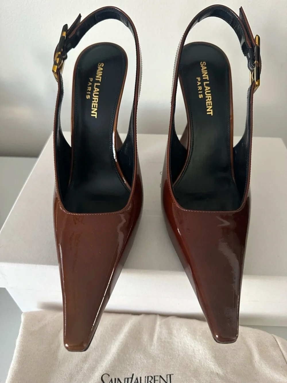 SAINT LAURENT Wood Brown Dune Slingback Pump 39 - Picture 3 of 8
